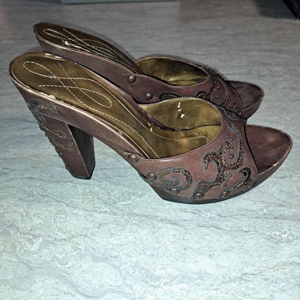 Nine West/Dark Brown Bronze/Leather/Embellished Heel